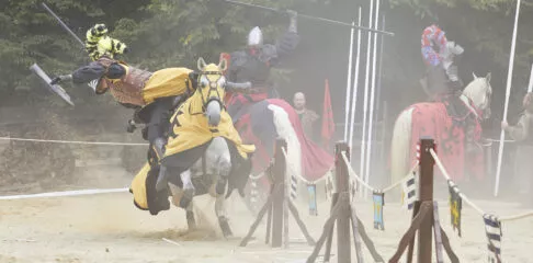 Fête médiévale de Grand-Fougeray, Bretagne, compagnie Capalle, cavalerie, joutes équestres, chevaliers, spectacle de chevalerie.